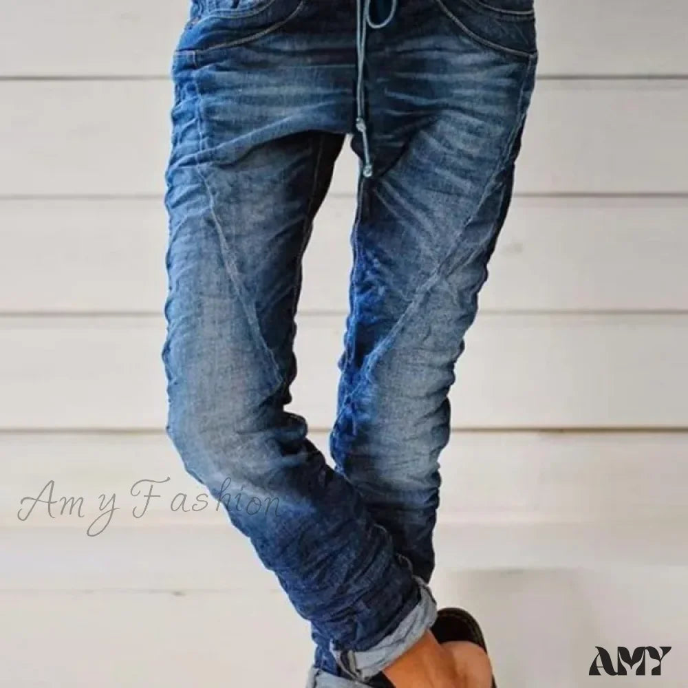 Low Waisted Jeans for Casual -Amy Fashion - High Waisted Stretchy Cargo Denim Trendy Hole Button Waist Pants Jean