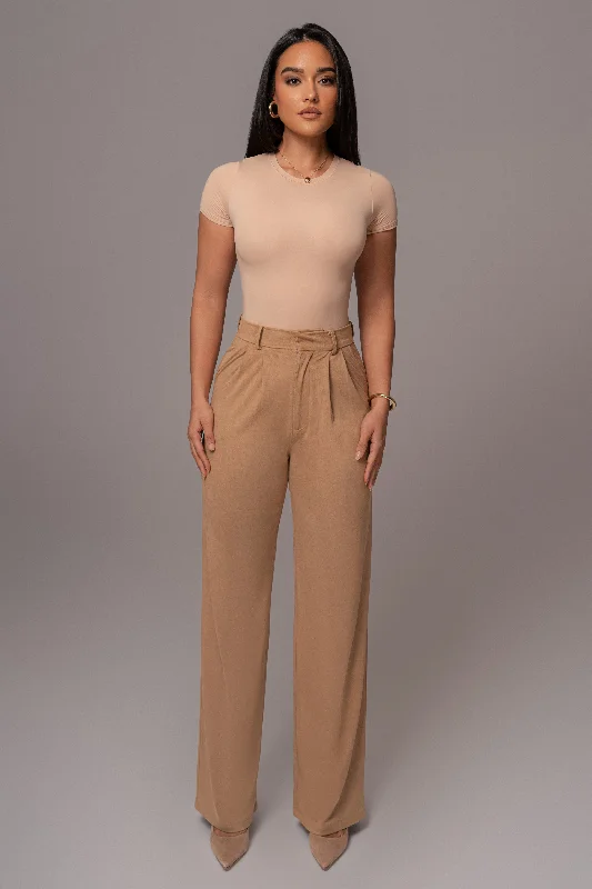 Elegant wide-leg pants for upscale dinner dates -Beige Classic High Rise Trousers