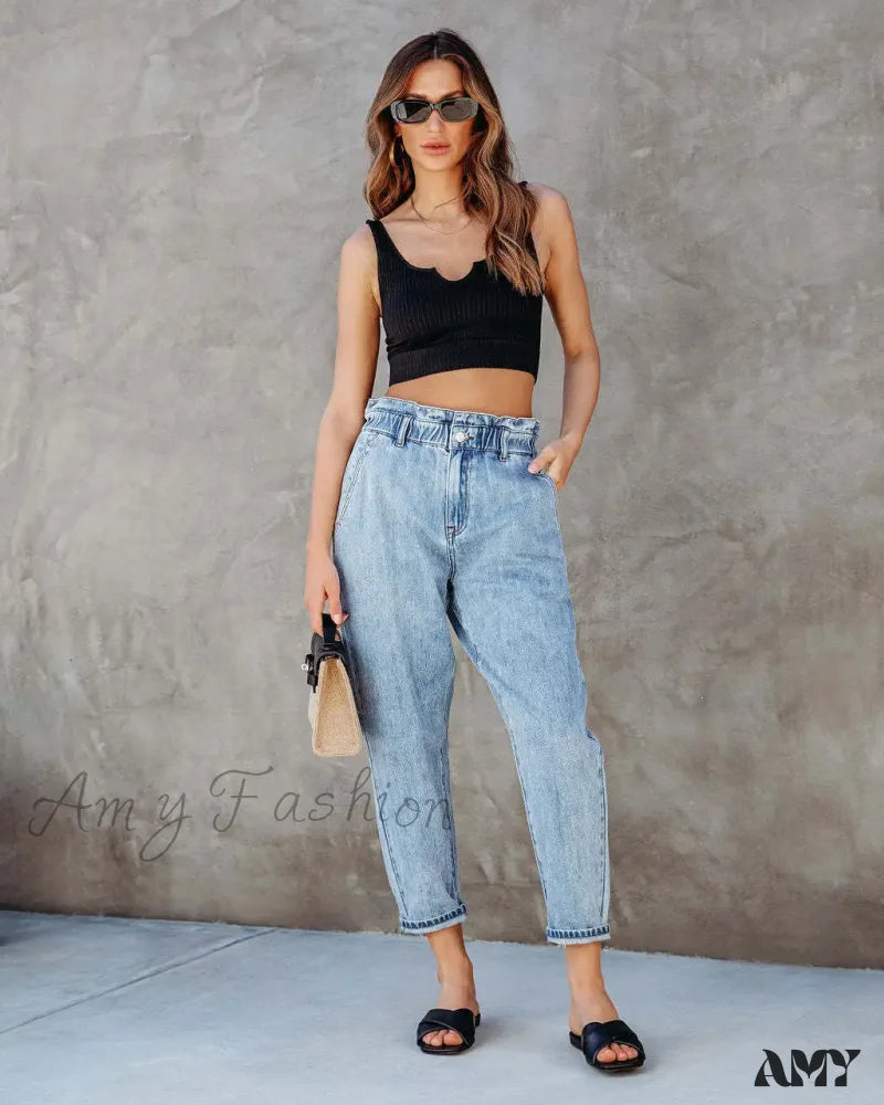 Gym Jeans for Workout -Amy Fashion - 2024 Women New Women Fashion Streetwear Vintage Blue for Women High Waist Denim Harem Jean