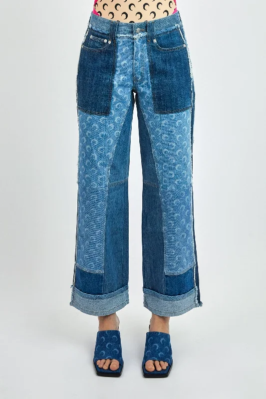 Capri Jeans for Beach Style -Marine Serre Regenerated Denim Laser Printed Straight Leg Pants