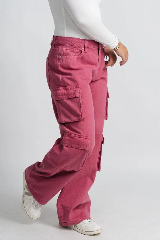 Patchwork Jeans for Bohemian -Cargo straight jeans mauve wood