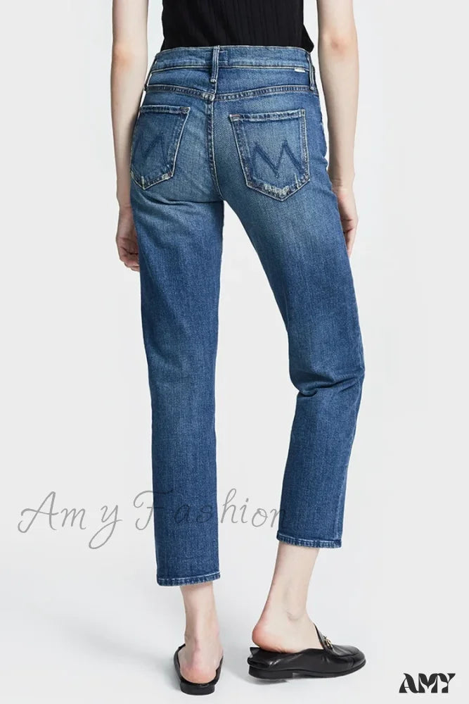 Bermuda Shorts Jeans for Modesty -Amy Fashion - High Quality MO Zipper Women's Straight High Waist Fashion Female Ankle-length Denim 2024 Fall Winter Jean