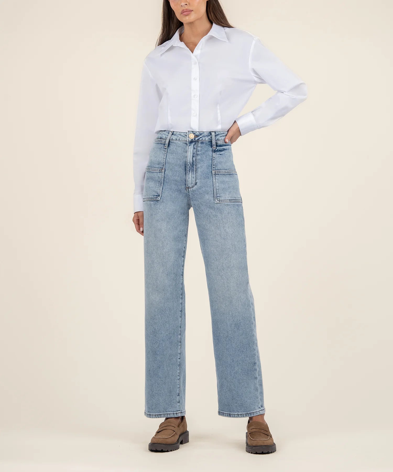 Zipper Fly Jeans for Convenience -KUT FROM THE KLOTH Sienna High Rise Wide Leg - KP2057MA1-MUSTM