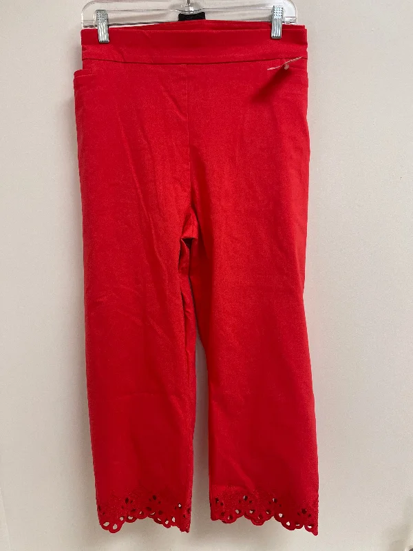 Stretch twill pants for flexible office comfort -Pants Cropped By Chicos In Red, Size: 20