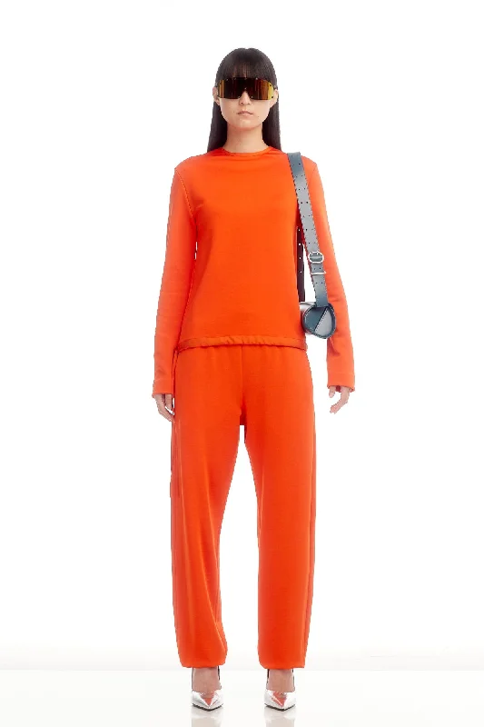 Recycled Jeans for Green -Jil Sander Crew Neck Sweatshirt with Drawstring in Paprika