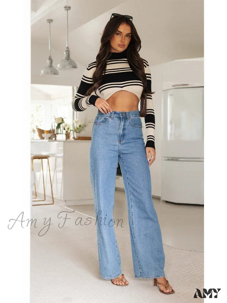 Skinny Jeans for Slim Fit -Amy Fashion - European and American Women's Washed Fashion Long Basic Straight-leg Pants All-match for All Seasons Jean