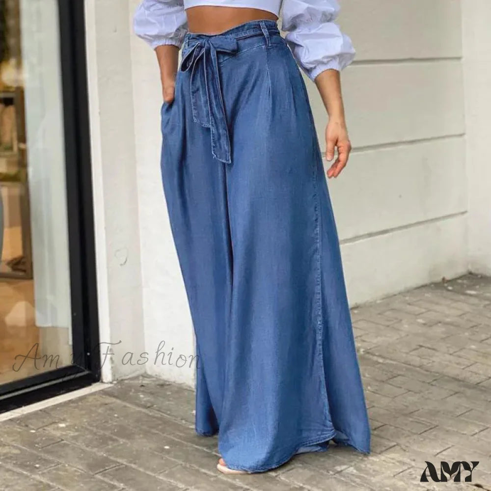 Organic Jeans for Natural -Amy Fashion - 2024 Women Long High Waist Fashion Belted Casual Loose Solid Streetwear Skirt Jean