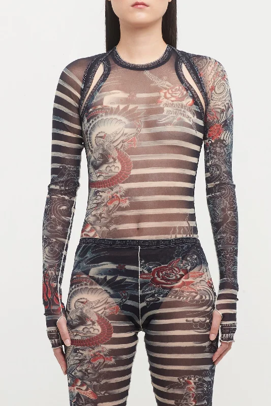 Decorated Back Pocket Jeans for Style -Jean Paul Gaultier Mariniere Tattoo Long Sleeve Shawl