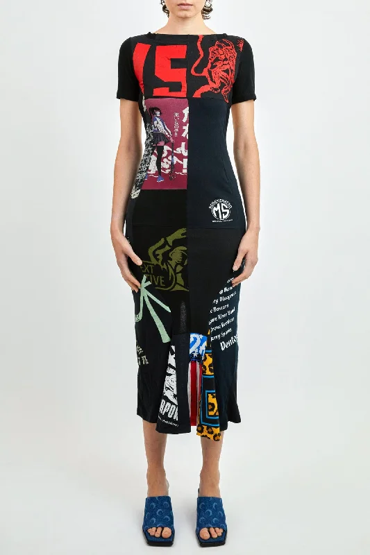 Faded Jeans for Laid-back -Marine Serre Regenerated Graphic T-Shirt Maxi Dress in Black