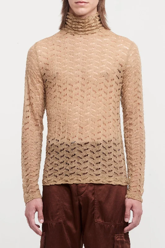 Travel Jeans for On-the-go -Dries Van Noten Heyze Mockneck Perforated Sweater