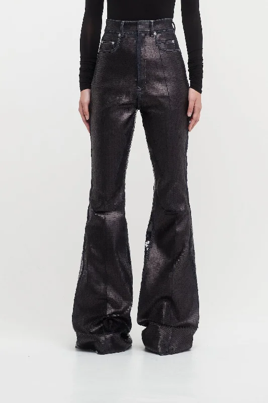 Tapered Jeans for Modern -Rick Owens Bolan Denim in Black Sequin and Blue