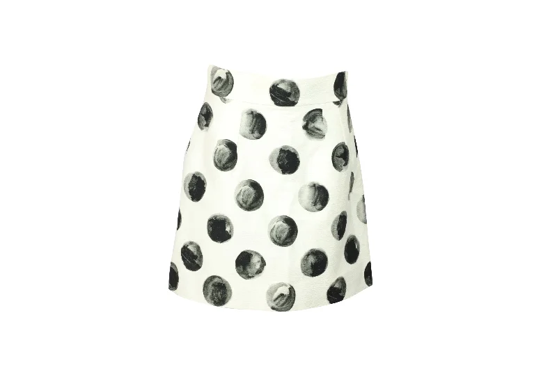 High-waisted Short Skirts for Shape -Dolce & Gabbana Painted Polka Dot Print Skirt in White Cotton