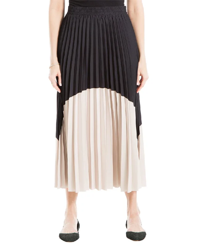 Black Long Skirts for Versatile -Max Studio Crepe Colorblocked Pleated Maxi Skirt