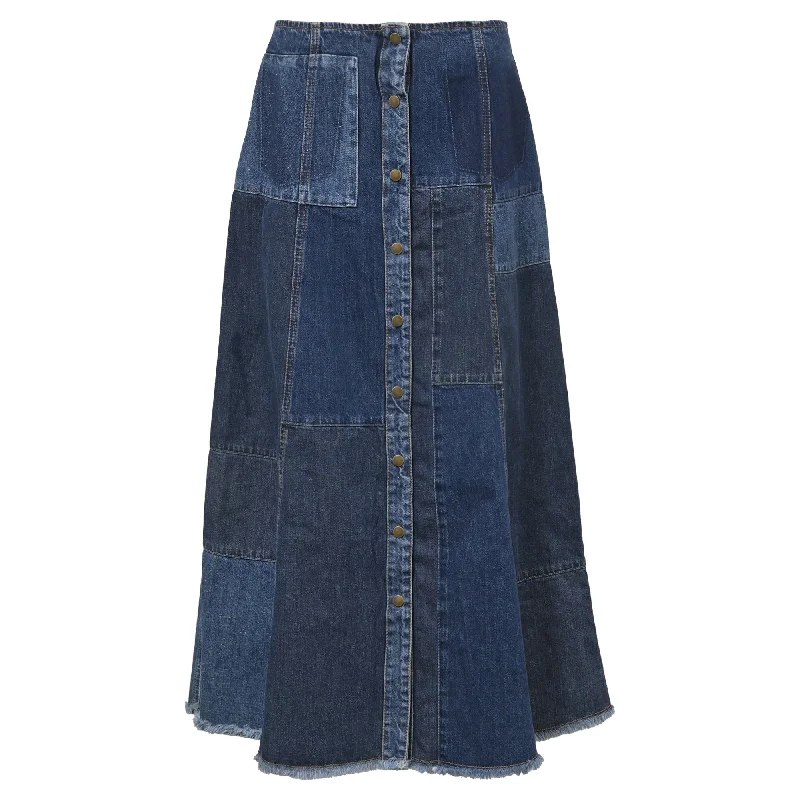 Striped Short Skirts for Style -McQ By Alexander McQueen Patchwork A-line Midi Skirt in Blue Denimalexande