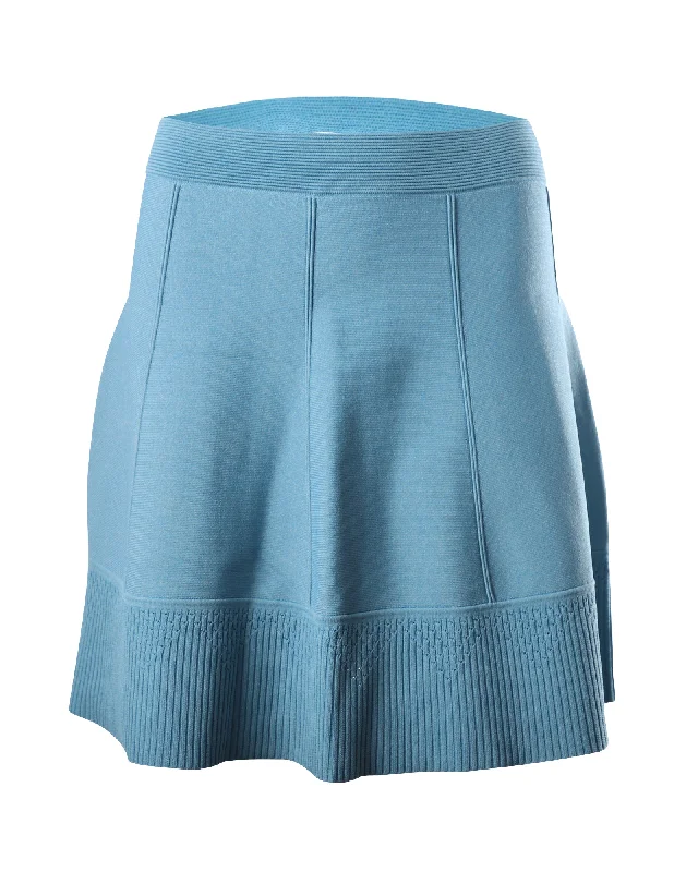 Flared Long Skirts for Drama -Sandro Paris Knitted Skirt in Blue Jersey