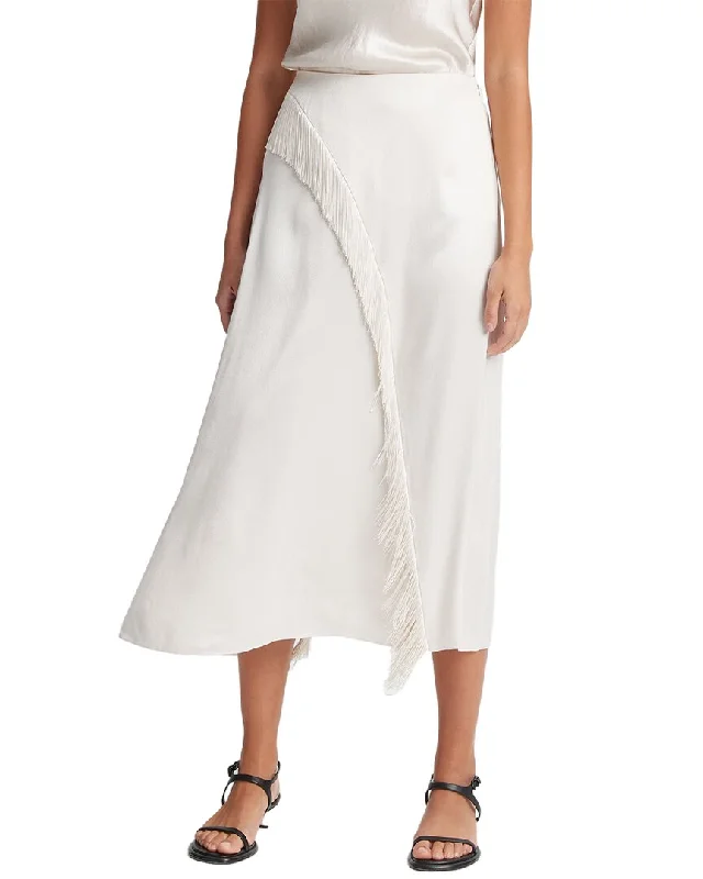 Wool Long Skirts for Warmth -Vince Fringe Draped Asymmetric Skirt