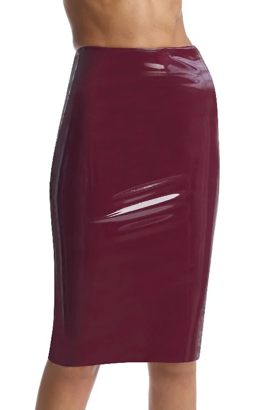 Layered Short Skirts for Fun -Faux Patent Leather Midi Skirt In Burgundy