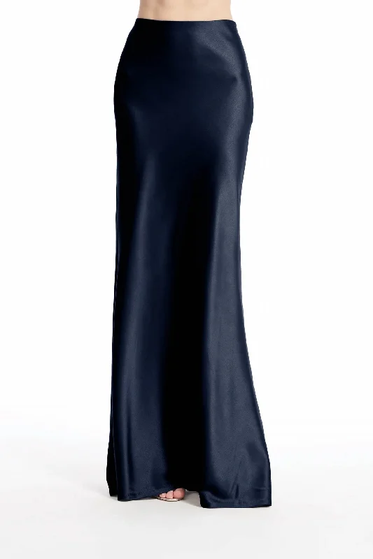 Straight Long Skirts for Classic -Bias Long Satin Aline Skirt In Navy