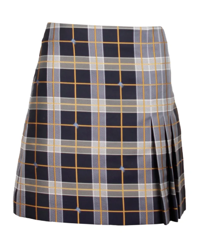 Gray Long Skirts for Subtle -Burberry Pleat Detail Check Mini Skirt in Grey Polyester