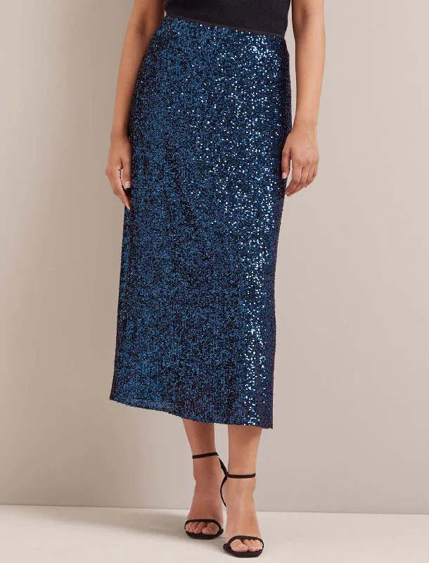 Flowy skirts for effortless beach cover-ups -Scarlett Sequin Maxi Skirt - Navy