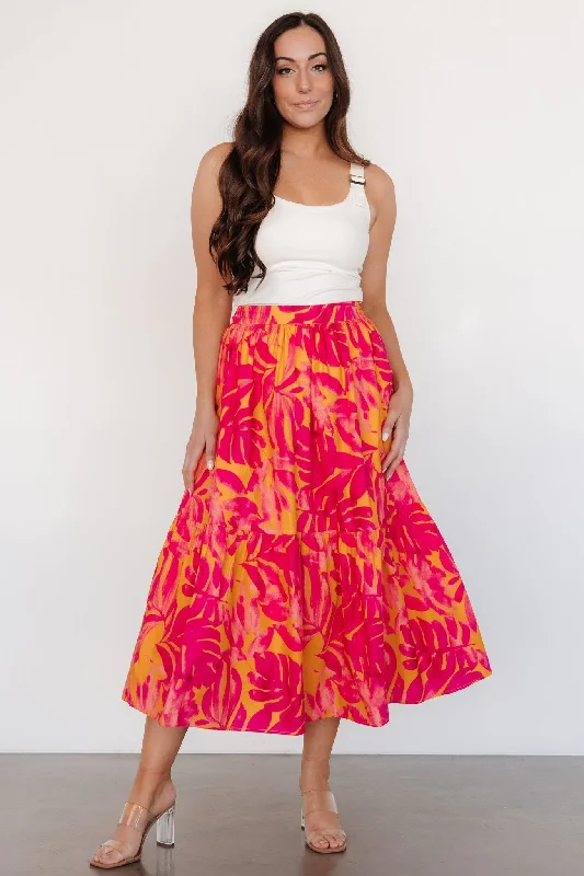 Trendy skirts with modern cutout designs -Luana Tiered Skirt | Orange + Fuchsia