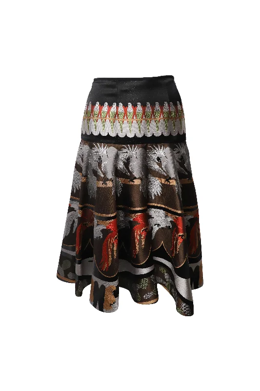 Brown Long Skirts for Earthy -Fendi Parrot Print Skirt in Multicolor Silk