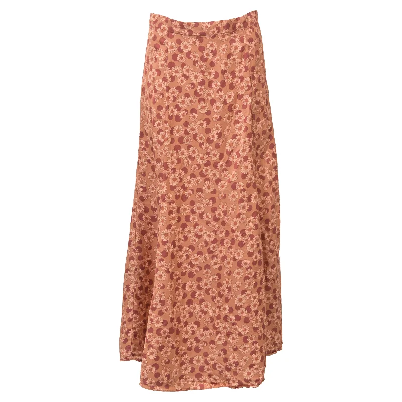 Red Long Skirts for Statement -Sandro Paris Midi Pascaline Floral-Print Skirt in Orange Twill