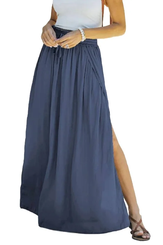 Purple Long Skirts for Royalty -Side Split Hem Skirt In Blue