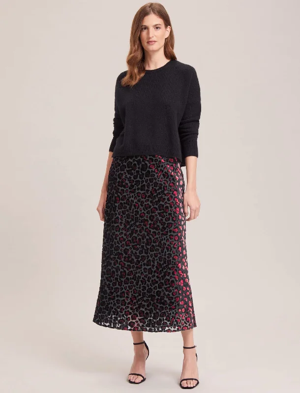 Cute mini skirts for fun party nights -Scarlett Devoré Bias Maxi Skirt - Red Leopard Devoré