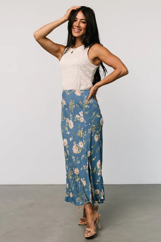 Bold skirts with metallic shimmer finish -Fairchild Skirt | Dusty Blue Floral