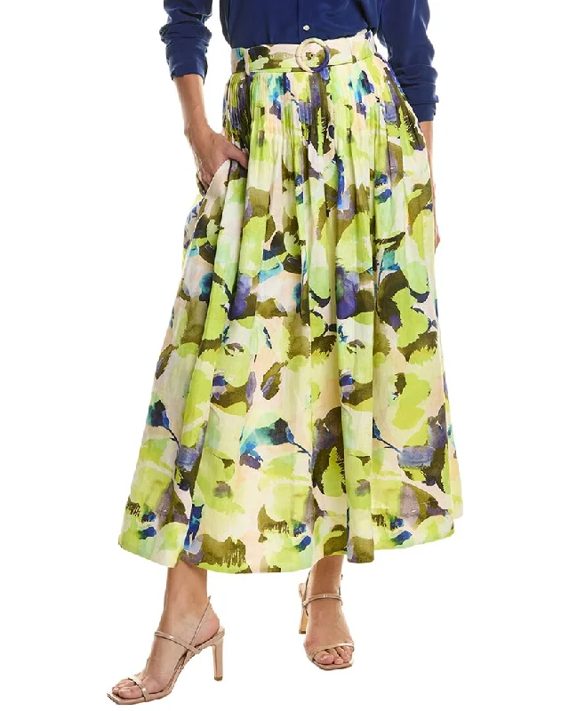 African Long Skirts with Culture -Nicholas Amabelle Pintuck Linen Midi Skirt