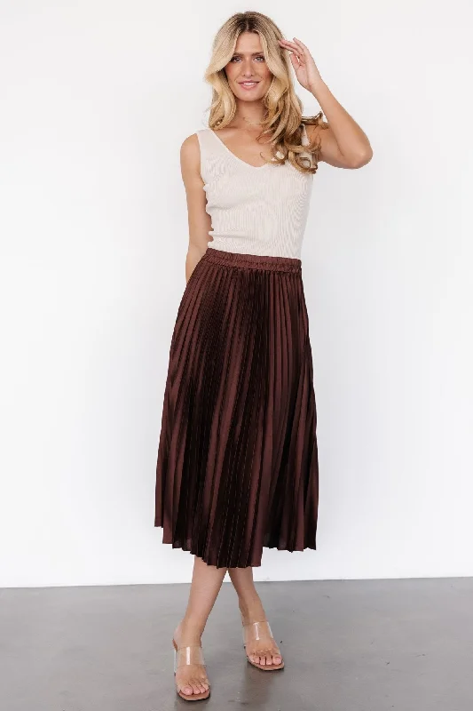 Soft cotton skirts for cozy comfort -Demetria Pleated Midi Skirt | Dark Brown