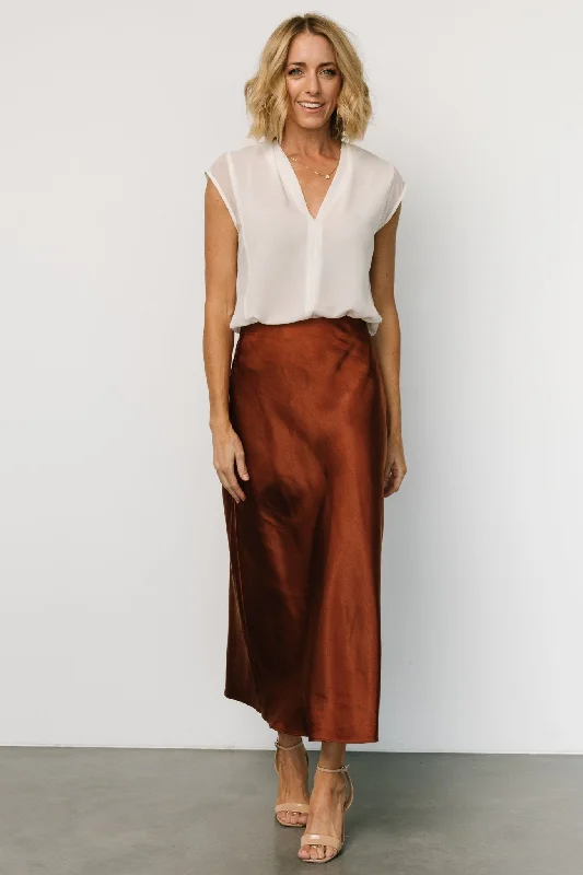 Lightweight cotton skirts for summer ease -Celeste Satin Midi Skirt | Spice