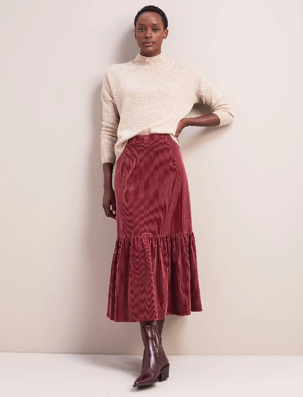 Patterned skirts with bold stripe accents -Daphne Corduroy Maxi Skirt - Blush