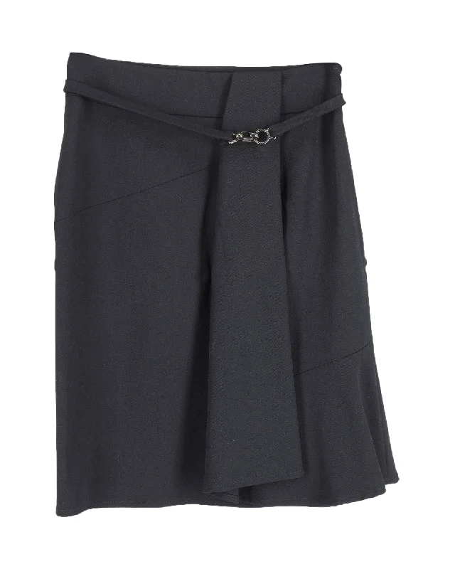 Long Skirts for Cultural Events -Max Mara A-line Wrap Skirt Style with Side Pleat in Black Wool