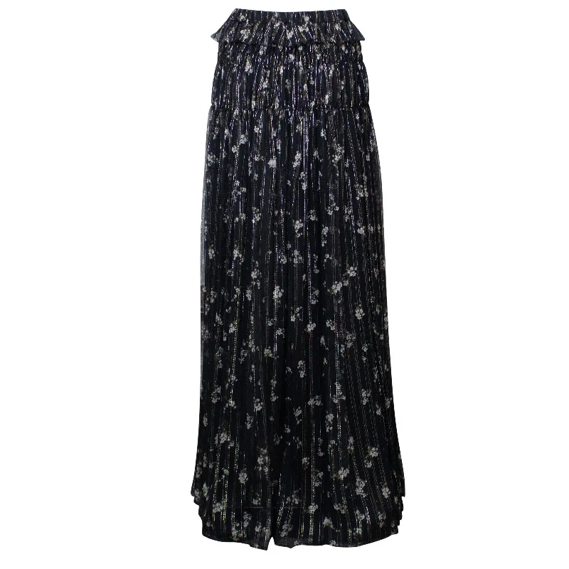 A-line Short Skirts for Flattering -Amiri Floral Chiffon Maxi Skirt - Black