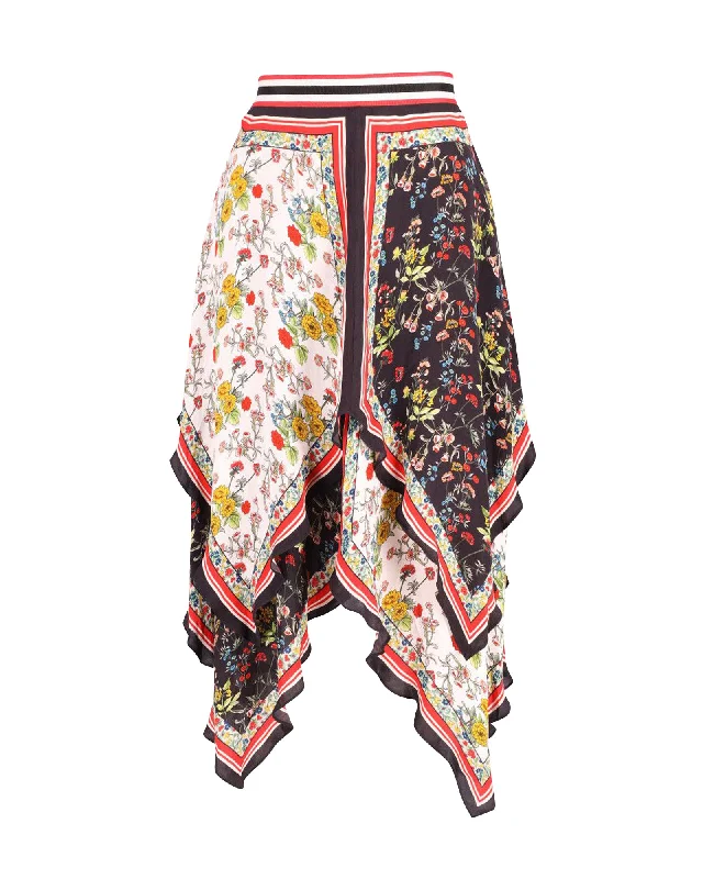 Linen Short Skirts for Breathable -Alice + Olivia Maura Tiered Hankderchief Hem Skirt in Multicolor Polyester