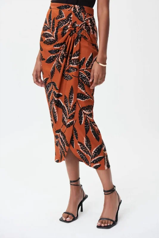 Cotton Long Skirts for Comfort -Mid-Length Sarong Skirt In Rust/multi (4035)