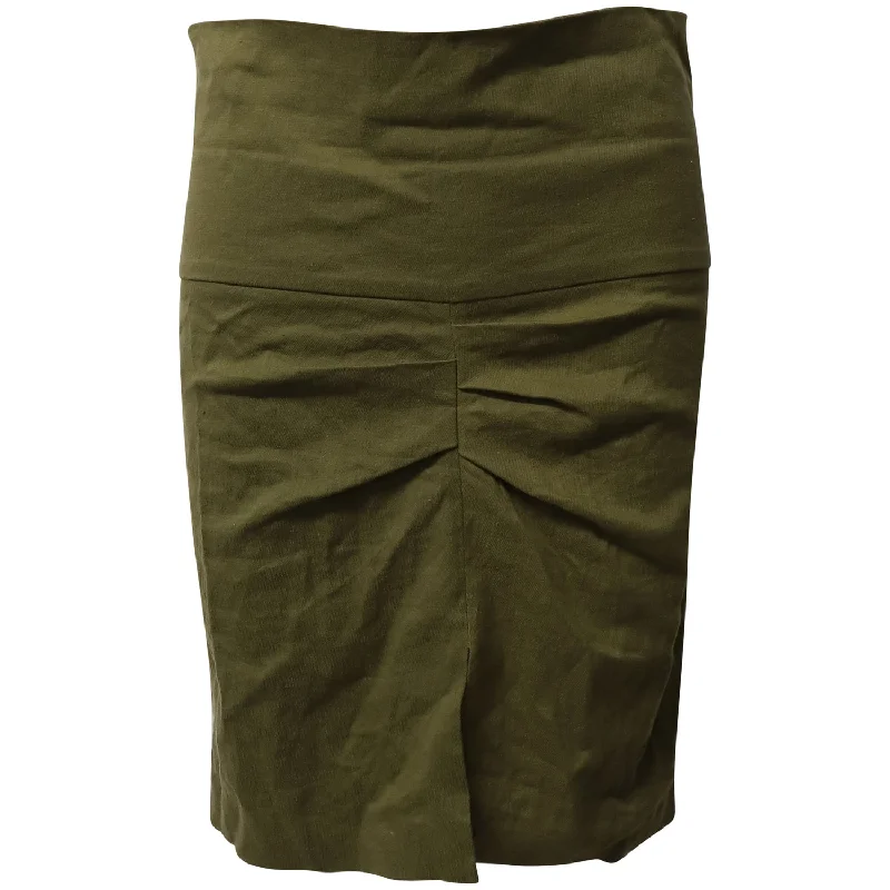 Long Skirts for Wedding Ceremony -Isabel Marant Wide Waistband Gathered Pencil Skirt in Olive Green Linen