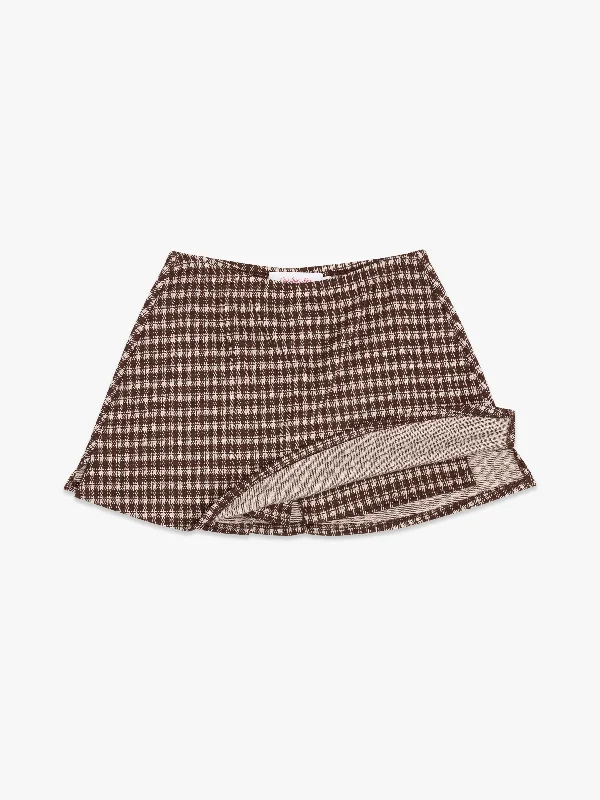 Patterned skirts with bold stripe accents -Darcy Skort - Cocoa Plaid