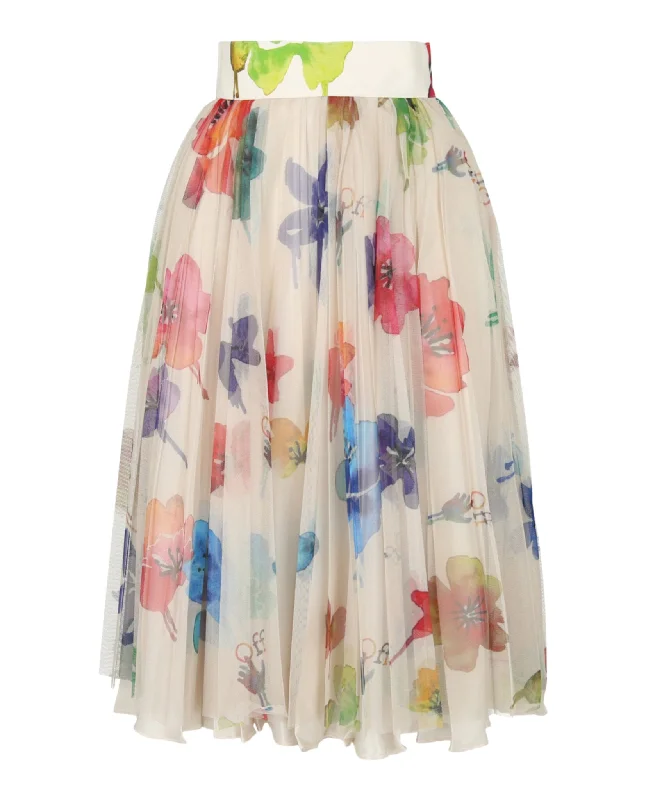 Cotton Short Skirts for Comfort -Floral Pleated Midi Skirt