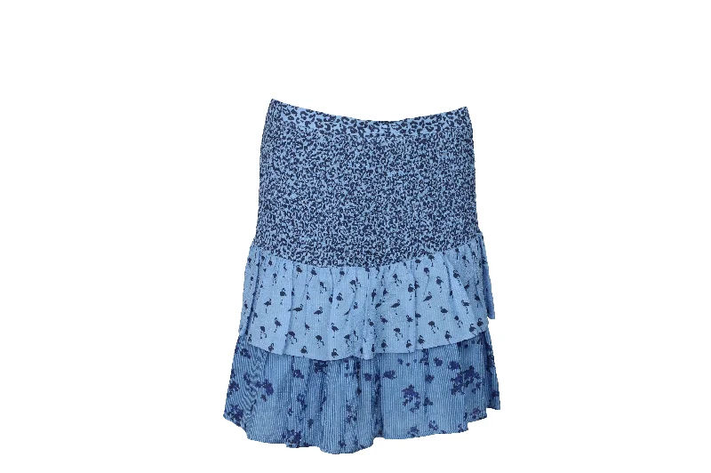 Khaki Long Skirts for Casual -Baum und Pferdgarten Salwa Tiered Printed Mini Skirt in Blue Viscose