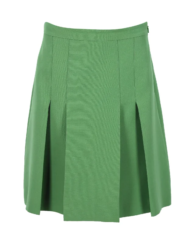 A-line Short Skirts for Flattering -Gucci Pleated Skirt In Green Wool