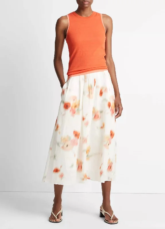 Long Skirts for Travel Adventures -Poppy Blur Gathered Skirt In Cream Dusk