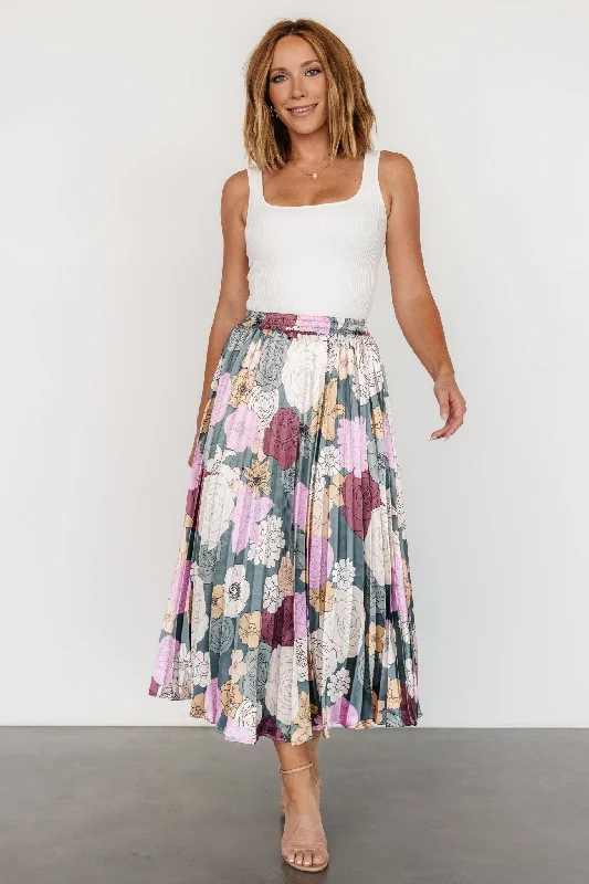 Stretchy skirts for all-body inclusivity -Cori Pleated Skirt | Vintage Teal Floral