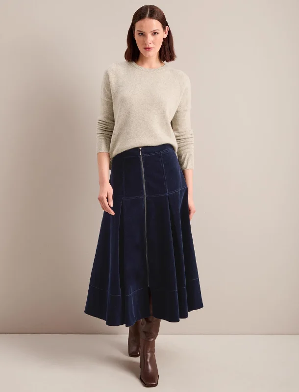 Stretchy mini skirts for flexible movement -Amber A Line Corduroy Skirt - Navy