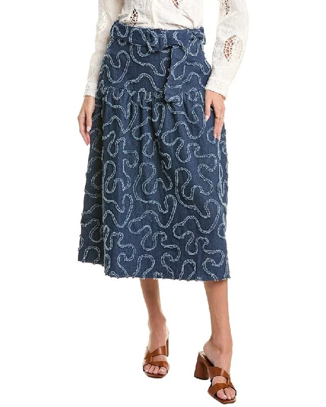 High-waisted Short Skirts for Shape -Gracia Denim Distress Midi Skirt