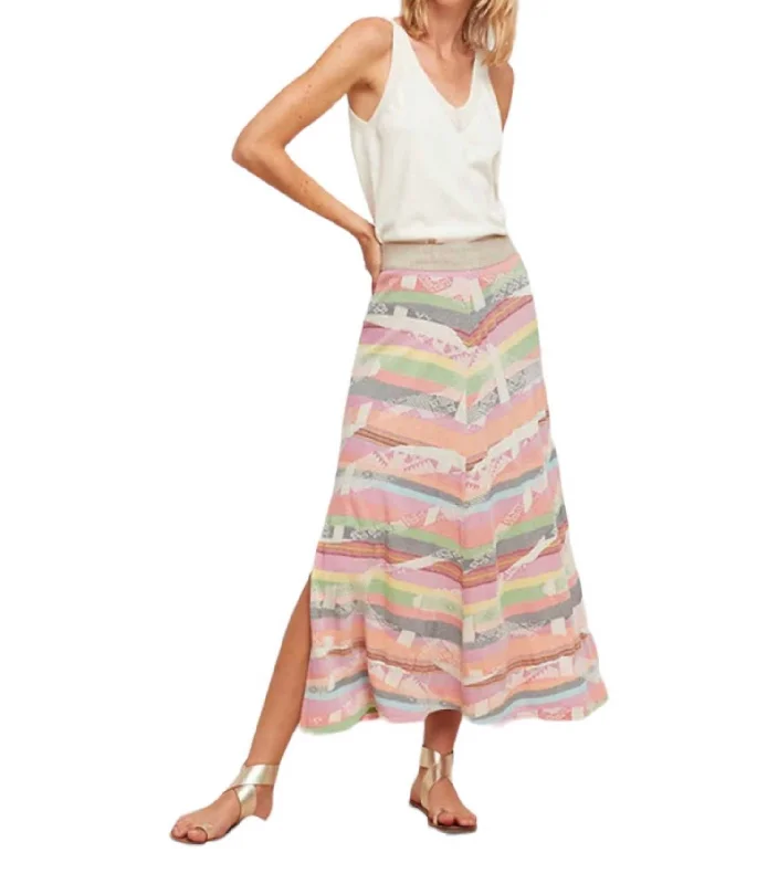 Solid Color Long Skirts for Simple -Sils Knit A-Line Skirt In Pink Multi