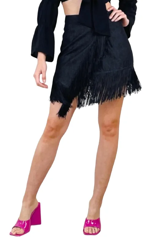 Long Skirts for Resort Wear -Wrap Me In Fringe Skirt In Black