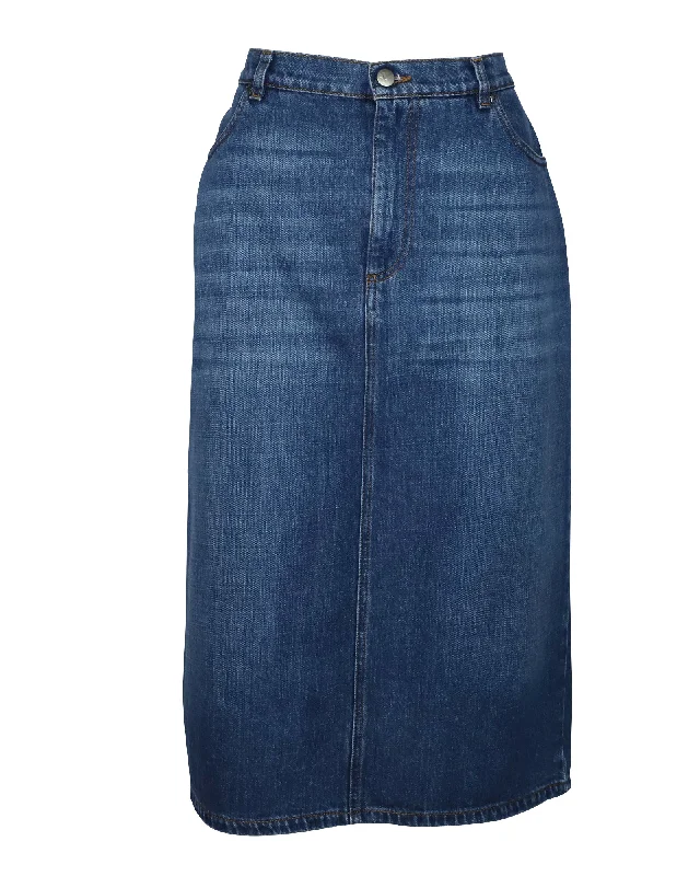 Geometric Long Skirts for Modern -Alexa Chung Denim Midi Skirt in Blue Cotton